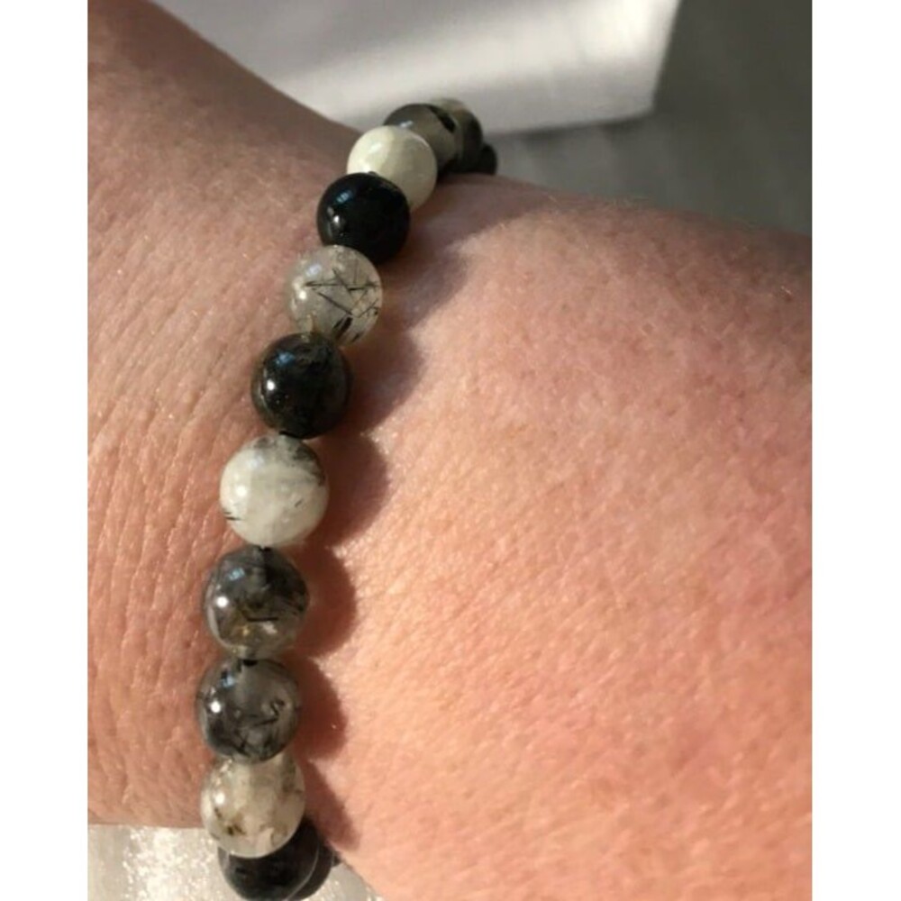 Black Tourmaline Beaded Stretch Bracelet - 8mm - Picture 3 of 4